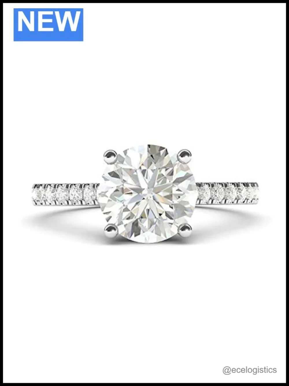 14k White Gold 2CT Simulated Diamond Engagement Ring 4-Prong Promise Bridal